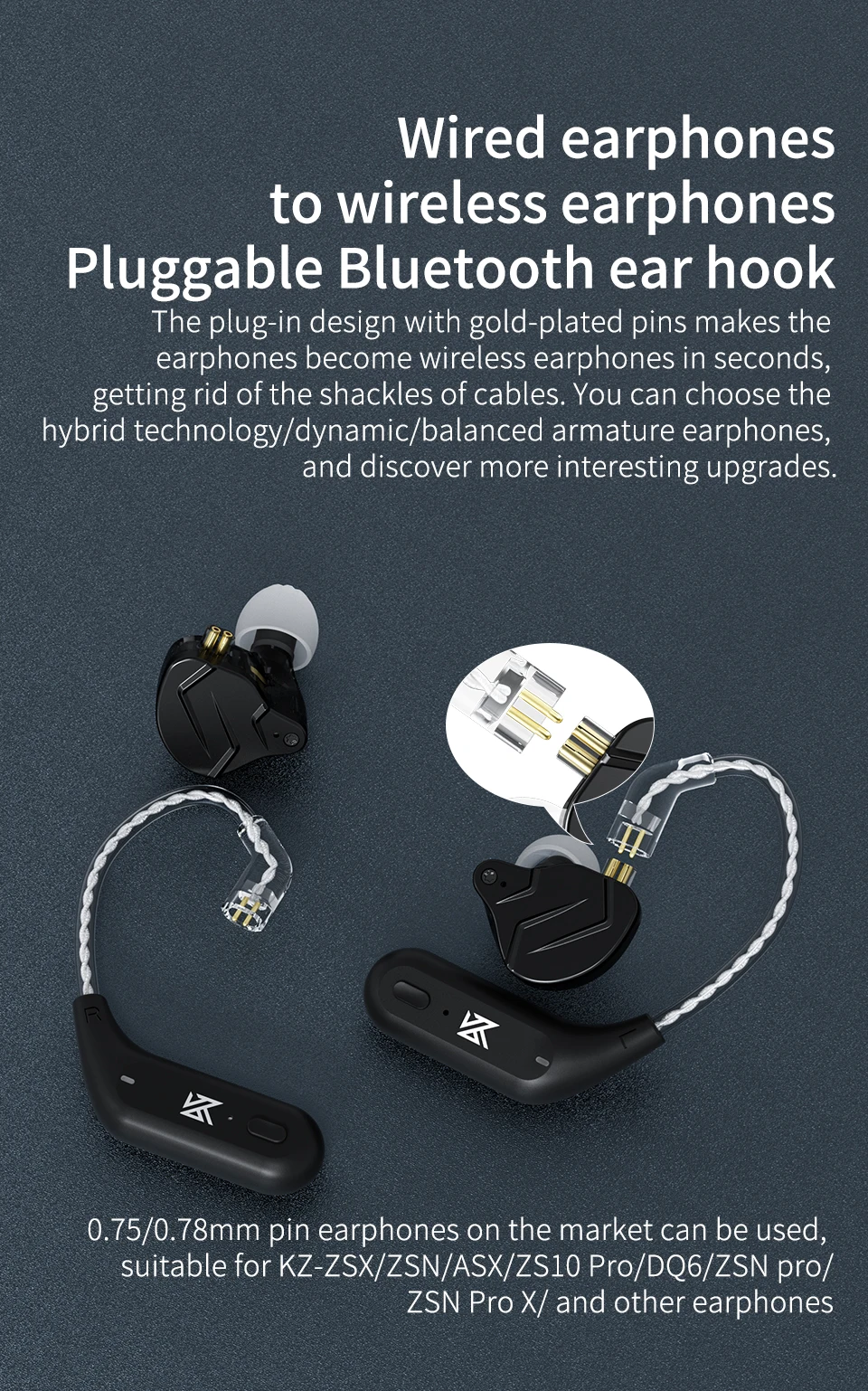 KZ AZ09 HD Módulo Compatible con Bluetooth 5,2 auriculares Cable de actualización inalámbrico gancho para la oreja inalámbrico HIFI CPIn con contenedor de carga KZ AZ09 HD Módulo Compatible con Bluetooth 5,2 auriculares Cable de actualización inalámbrico gancho para la oreja inalámbrico HIFI CPIn con contenedor de carga