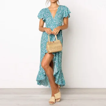 Maxi Robe Femme Hot Summer Dress Women's Short Sleeve Floral Printed V Neck Ruffled Irregular Bohemian Dress Beach Dress Vestdio 
Maxi Robe Femme Hot Summer Dress Women's Short Sleeve Floral Printed V Neck Ruffled Irregular Bohemian Dress Beach Dress Vestdio