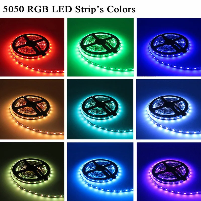 ZAHORIO LED Strip Light RGB LED 5050 SMD 2835 Flexible Ribbon RGB Stripe 5M 10M 15M tape diode DC 12V+Remote Control+ Adapter EU17
