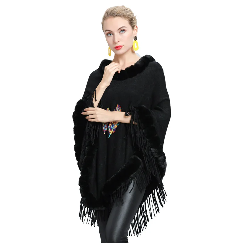 Embriodery Poncho Women Winter Warm Fur Capes Tassel Cloak for 2020 New Pullover Female Fashion Ponchos |