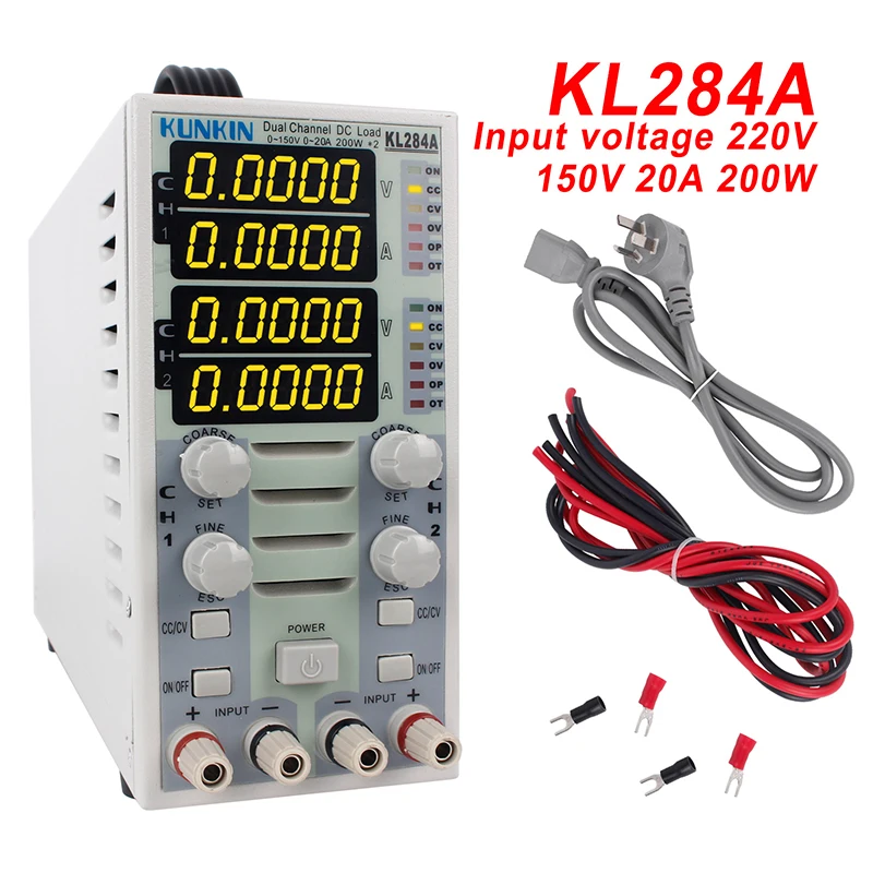 KL284A DC Electronic Load Battery Capacity Tester 200W 150V 20A AC 220V Battery Analyzer Battery Load Tester Double channel
KL284A DC Electronic Load Battery Capacity Tester 200W 150V 20A AC 220V Battery Analyzer Battery Load Tester Double channel