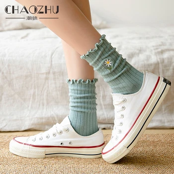 

CHAOZHU New Summer Spring Thin Loose Socks Fashion Daisy 8 Colors Long Women Sox Sweet Cute Cotton Knitting Rib Korea Japanese