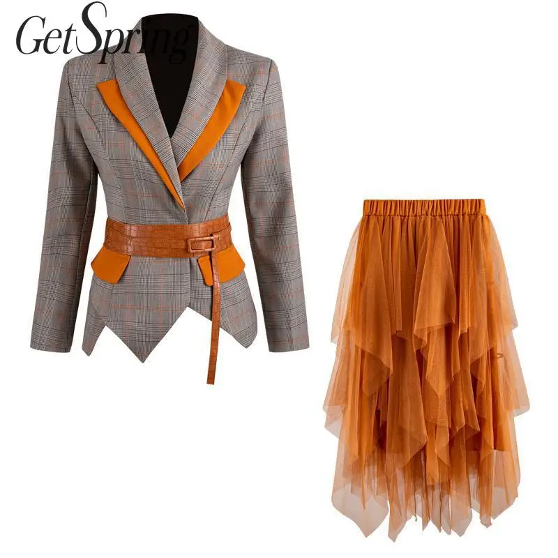 GetSpring Women Sets Two Piece Skirt Set Patchwork Plaid Bandage Women Blazer High Waist Long Skirt Two Piece Set 2019 Autumn
GetSpring Women Sets Two Piece Skirt Set Patchwork Plaid Bandage Women Blazer High Waist Long Skirt Two Piece Set 2019 Autumn