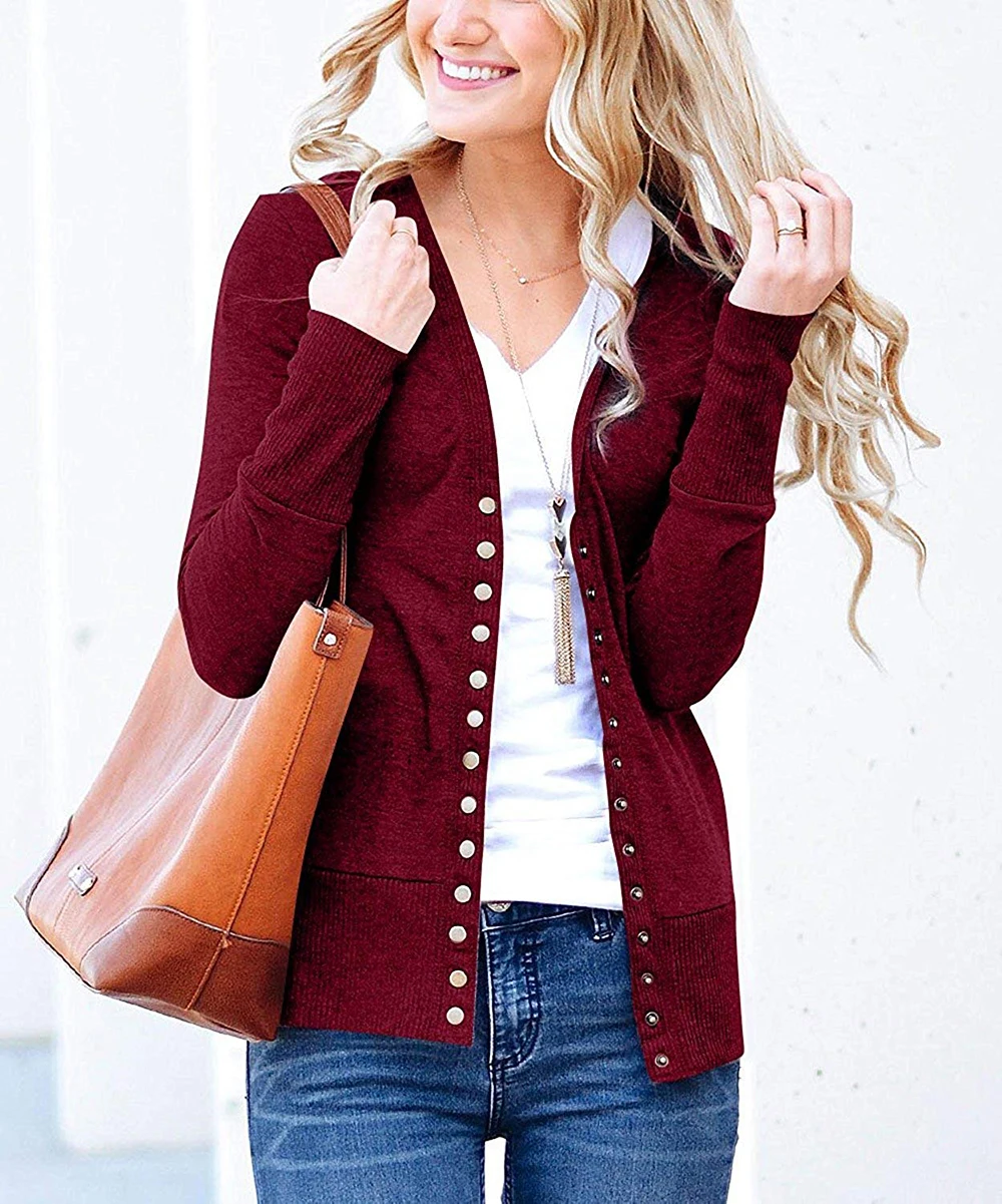Wine Red Womens V Neck Button Down Cardigan Solid Long Sleeve Knitwear Sweater Button Down Top Cardigan Woman Cardigan Sweater 
Wine Red Womens V Neck Button Down Cardigan Solid Long Sleeve Knitwear Sweater Button Down Top Cardigan Woman Cardigan Sweater
