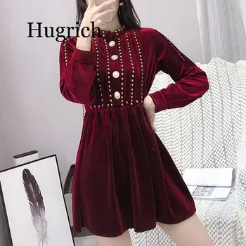 2020 Black wine red velvet rivet button stand collar puff sleeve long sleeve short mini dress elegant winter autum
2020 Black wine red velvet rivet button stand collar puff sleeve long sleeve short mini dress elegant winter autum