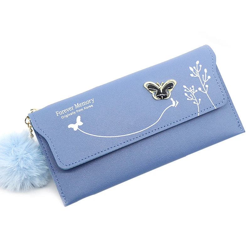 Фото Long Women's Fashion Wallet Female Heart Coin Purses Hairball Luxury Card Holder Wallets Ladies Pu Leather Clutch - купить