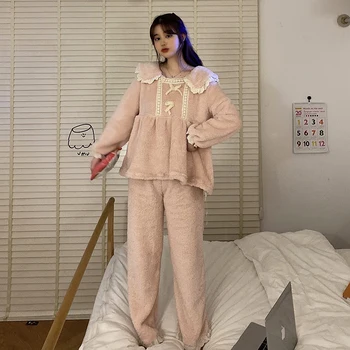 autumn winter pajamas set women home suit bow tie embroidery hairy sleepwear 2 piece set pants pijamas pink cute home set Y177
autumn winter pajamas set women home suit bow tie embroidery hairy sleepwear 2 piece set pants pijamas pink cute home set Y177