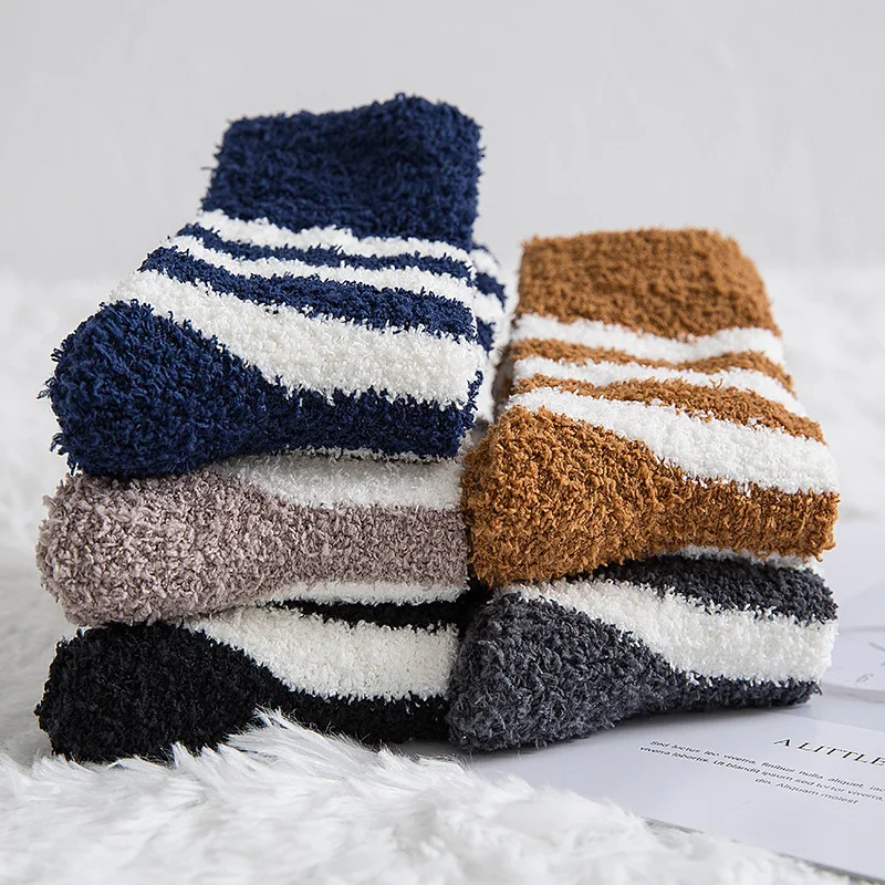 

Men Socks Striped Soft Man Fluffy Socks Mens Thick Coral Velvet Winter Warm Home Indoor Floor Terry Towel Fuzzy Sock Male Meias