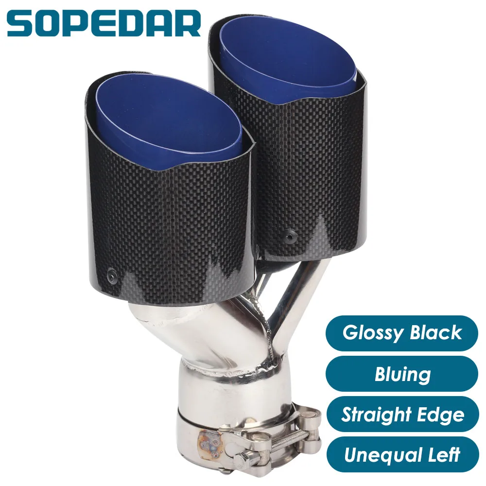 SOPEDAR Dual Unequal Left Exhaust Muffler Tip Tail Stright Edge Glossy Bluing Y Model Auto Styling For Akrapovic AP50KR
SOPEDAR Dual Unequal Left Exhaust Muffler Tip Tail Stright Edge Glossy Bluing Y Model Auto Styling For Akrapovic AP50KR
