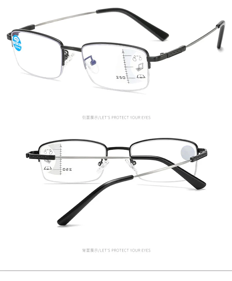 Progresywne okulary do czytania lub pracy przy komputerze Multifocus Blokujące niebieskie światło Zawias sprężynowy ze stopu tytanu 18 H496613b773c84da9ac9c9b5745a658b84
