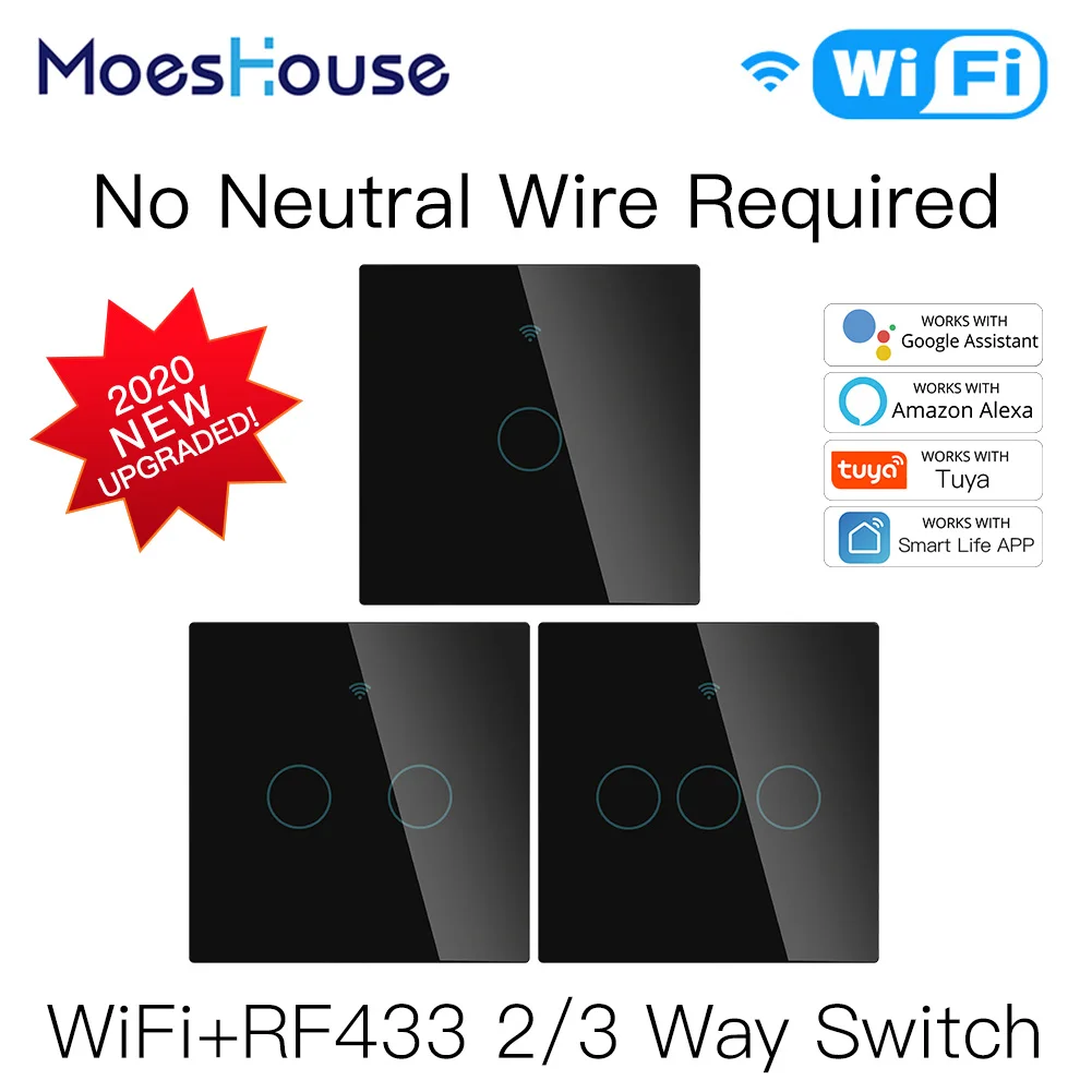 NEW WiFi Smart Light Switch RF433 No Neutral Wire Single Fire Smart Life Tuya App Control Works with Alexa Google Home 220V EU
NEW WiFi Smart Light Switch RF433 No Neutral Wire Single Fire Smart Life Tuya App Control Works with Alexa Google Home 220V EU