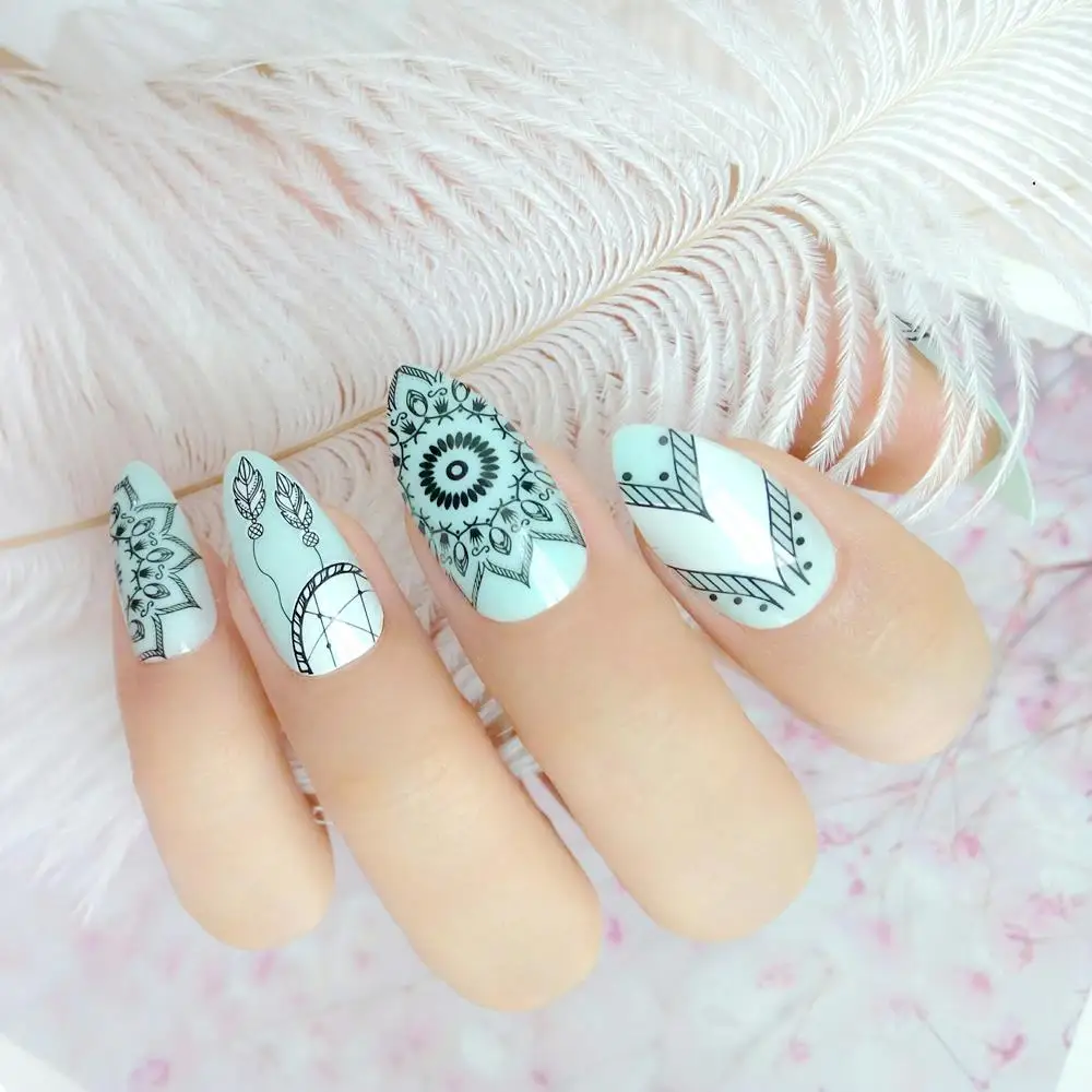 24 Pcs Shiny Pointed Artificial Fake Nails Short Stiletto False Nails With Design Dream Catcher DIY Press On Manicure Tool
24 Pcs Shiny Pointed Artificial Fake Nails Short Stiletto False Nails With Design Dream Catcher DIY Press On Manicure Tool