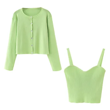 Women Solid Two-piece sets Suits 2020 Summer Long Sleeve Cardigan Sweater and Camis Tank Tops Female Fashion Street 2 pieces set
Women Solid Two-piece sets Suits 2020 Summer Long Sleeve Cardigan Sweater and Camis Tank Tops Female Fashion Street 2 pieces set