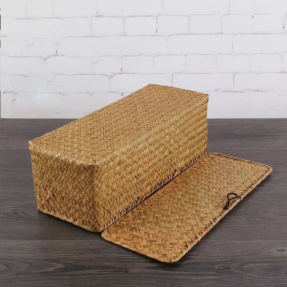 basket gift hand woven rectangular bathroom three grid home desk