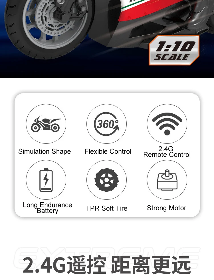 La más nueva motocicleta RC de alta velocidad de 25 KM/H de alta simulación 2,4G Control remoto motocicleta de bicicleta de deriva con motores de alta potencia La más nueva motocicleta RC de alta velocidad de 25 KM/H de alta simulación 2,4G Control remoto motocicleta de bicicleta de deriva con motores de alta potencia