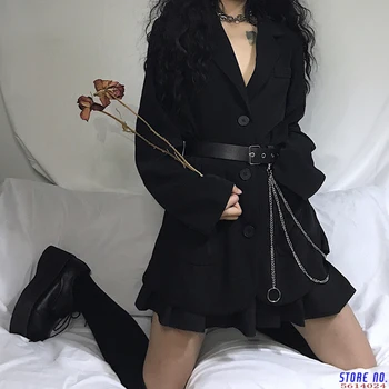 2020 Office Lady Notched Blazers Long Sleeve Women Autumn Harajuku Oversize Coat Black Medium-long Jacket With Belt 55504
2020 Office Lady Notched Blazers Long Sleeve Women Autumn Harajuku Oversize Coat Black Medium-long Jacket With Belt 55504