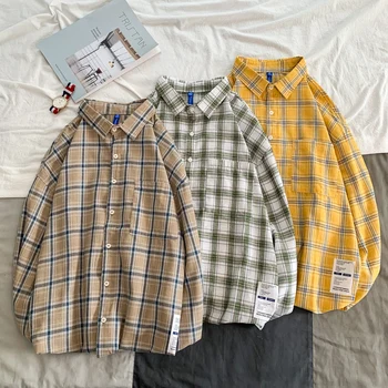 Loose Brown Lattice Men Shirt Vintage Casual Button Shirt Men Long Sleeve Koszule Meskie Korean Mens Clothing Autumn New MM60NCS 
Loose Brown Lattice Men Shirt Vintage Casual Button Shirt Men Long Sleeve Koszule Meskie Korean Mens Clothing Autumn New MM60NCS