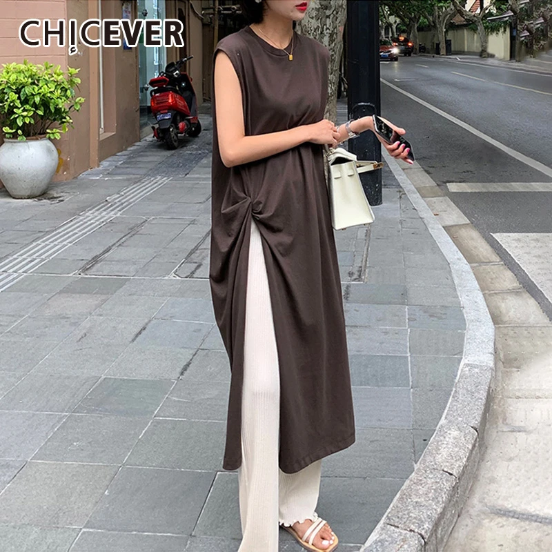 CHICEVER Casual Ruched Women's T-shirt O Neck Sleeveless Side Split Loose Long T-shirts Female 2020 Summer Fashion New Clothes
CHICEVER Casual Ruched Women's T-shirt O Neck Sleeveless Side Split Loose Long T-shirts Female 2020 Summer Fashion New Clothes
