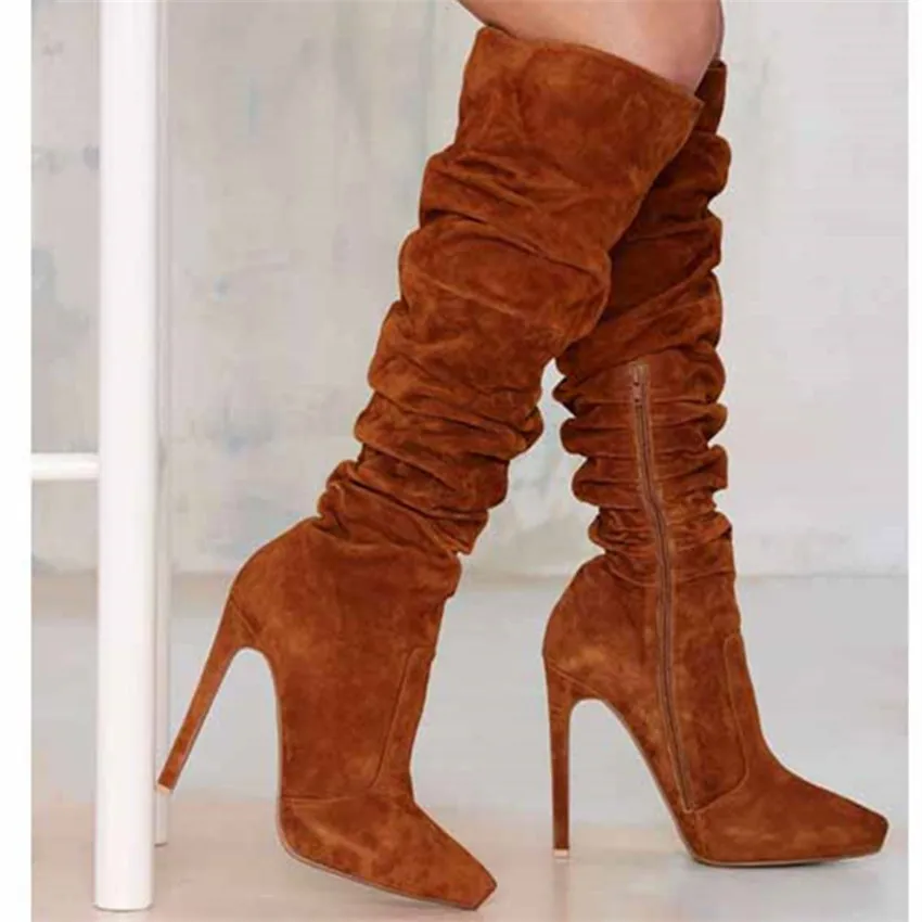 Women Autumn Winter Dark Khaki Pointed Toe Side Zipper Elastic Thin High Heel Ladies Big Size Knee High Suede Boots Female Bota
Women Autumn Winter Dark Khaki Pointed Toe Side Zipper Elastic Thin High Heel Ladies Big Size Knee High Suede Boots Female Bota