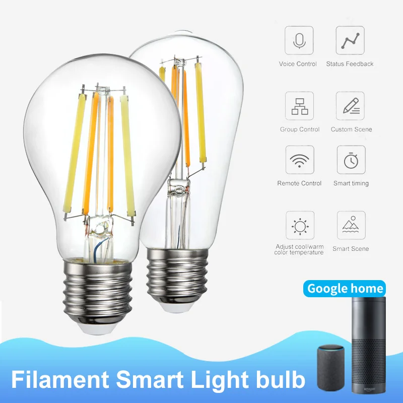 New WiFi Smart Bulb A60/ST64 Filament 2700K-6500K Cold Warm Dual-color Bulb Home Automation Compatible With Alexa Google Home
New WiFi Smart Bulb A60/ST64 Filament 2700K-6500K Cold Warm Dual-color Bulb Home Automation Compatible With Alexa Google Home