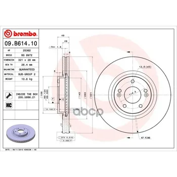 Disc brake front. Hyundai Grand Santa Fe 01/13- / Hyundai Santa Fe II (CM) 10/05-12/12/hyund Brembo art. 09.b614.10
Disc brake front. Hyundai Grand Santa Fe 01/13- / Hyundai Santa Fe II (CM) 10/05-12/12/hyund Brembo art. 09.b614.10