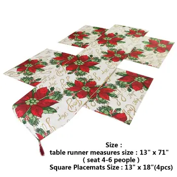Placemats Table Runner Set,Jacquard Weave Red Flower Pattern with Tassel Table Decor for Christmas Holiday Set of 5 
Placemats Table Runner Set,Jacquard Weave Red Flower Pattern with Tassel Table Decor for Christmas Holiday Set of 5