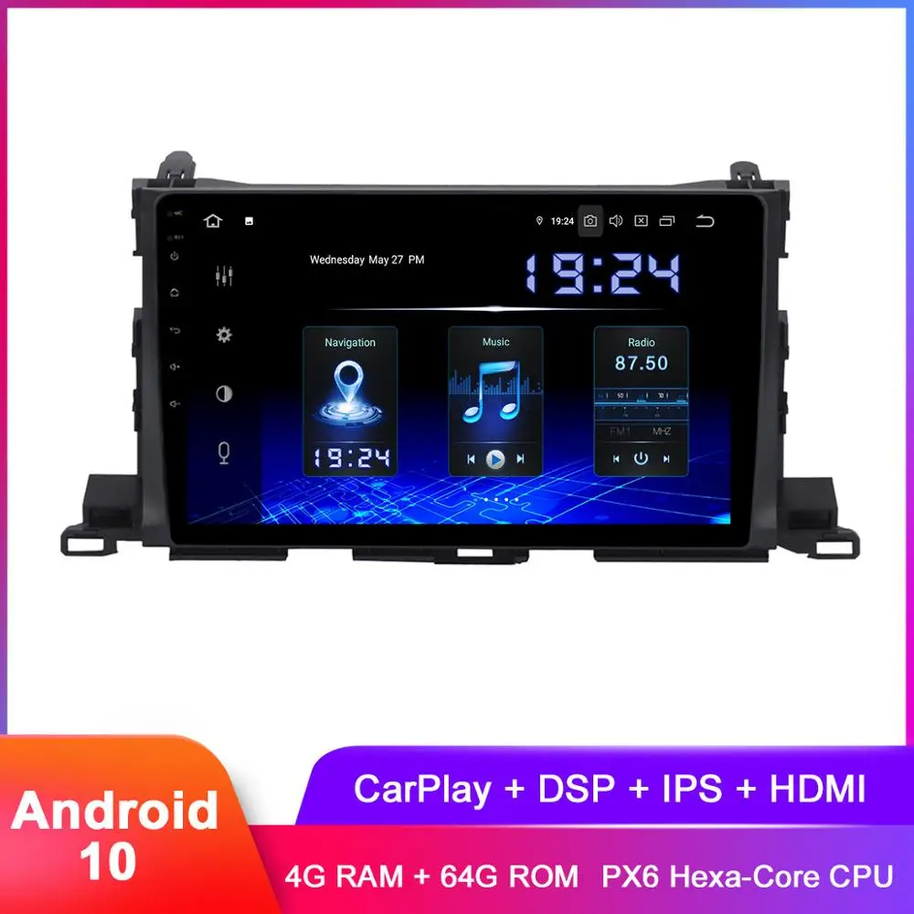 10 2 "IPS дисплей Android автомобильный стерео GPS для Highlander 2015 2016 2017 2018 в тире 1 Din Авто