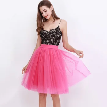 

7 Layers Midi A Line Tutu Tulle Skirt High Waist Pleated Skater Skirts Womens Vintage Lolita Ball Gown Summer 2018 Saias Jupe