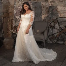 Fashion Three Quarter Ivory Wedding Dresses for Brida Court Train Applique Floor-Length Soft Tulle платье Button Back Plus Size
Fashion Three Quarter Ivory Wedding Dresses for Brida Court Train Applique Floor-Length Soft Tulle платье Button Back Plus Size