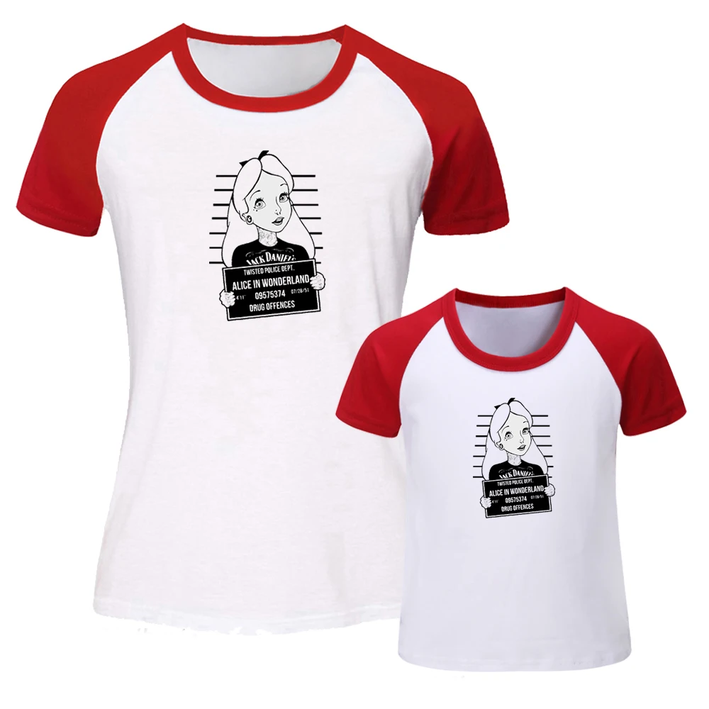 

Punk Alice In Wonderland Cinderella Design Matching Family Outfits T-shirt Mom Daughter Short Sleeve Tee Girl Printed Tops Gift