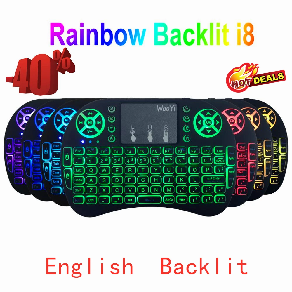 7 color backlit i8 Mini Wireless Keyboard 2.4ghz English 3 colour Air Mouse with Touchpad Remote Control Android TV Box
7 color backlit i8 Mini Wireless Keyboard 2.4ghz English 3 colour Air Mouse with Touchpad Remote Control Android TV Box