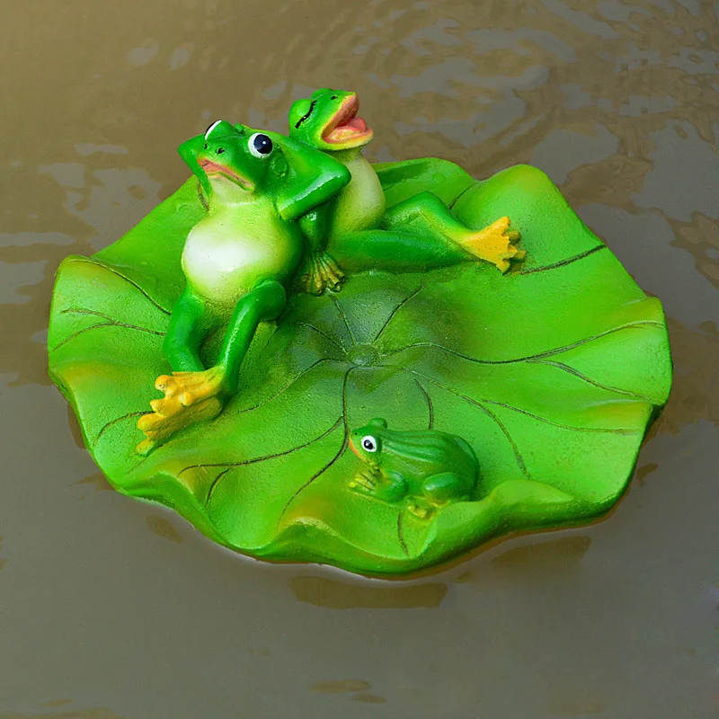 1 Pcs Resin Lotus Leaf For Garden Pond Decorative Cute Frog Creative Resin Floating Frogs Statue