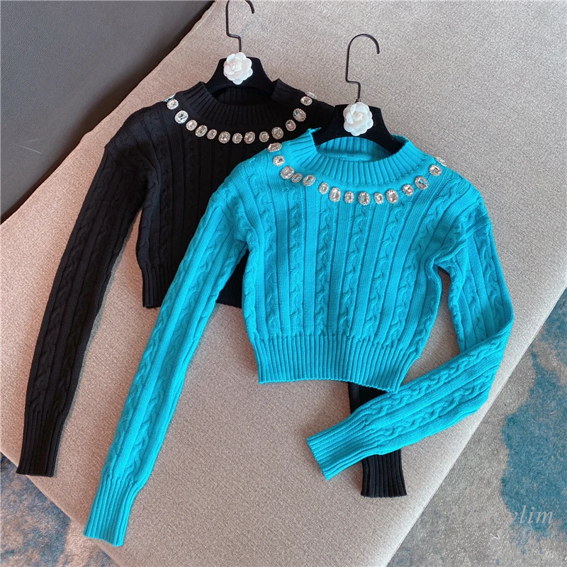 Rhinestone Collar Sweater for Women Short Slim New Inner Wear Outerwear Fashionable Round Neck Knit Top Lady's Chic Tops
Rhinestone Collar Sweater for Women Short Slim New Inner Wear Outerwear Fashionable Round Neck Knit Top Lady's Chic Tops