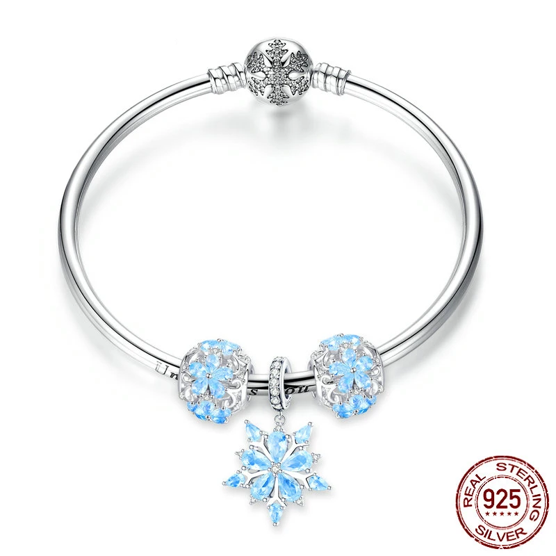 925 Genuine Sterling Silver Winter Snowflake Princess Bangle for Women Charm Bracelet Luxury European Bijoux
925 Genuine Sterling Silver Winter Snowflake Princess Bangle for Women Charm Bracelet Luxury European Bijoux