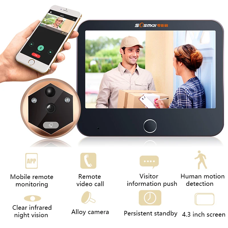 Wireless Wifi Video Intercom Doorbell Video Door Peephole Viewer Door Bell Home Security WIFI Doorbell Camera Motion Detection
Wireless Wifi Video Intercom Doorbell Video Door Peephole Viewer Door Bell Home Security WIFI Doorbell Camera Motion Detection
