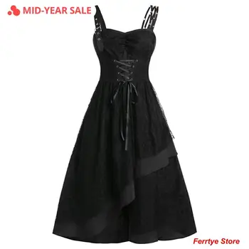 Gothic Sleeveless Dress Women Lace Up High Waist Lace Splicing Ruffle Spaghetti Strapless Mini Dress Sexy Vestidos
Gothic Sleeveless Dress Women Lace Up High Waist Lace Splicing Ruffle Spaghetti Strapless Mini Dress Sexy Vestidos