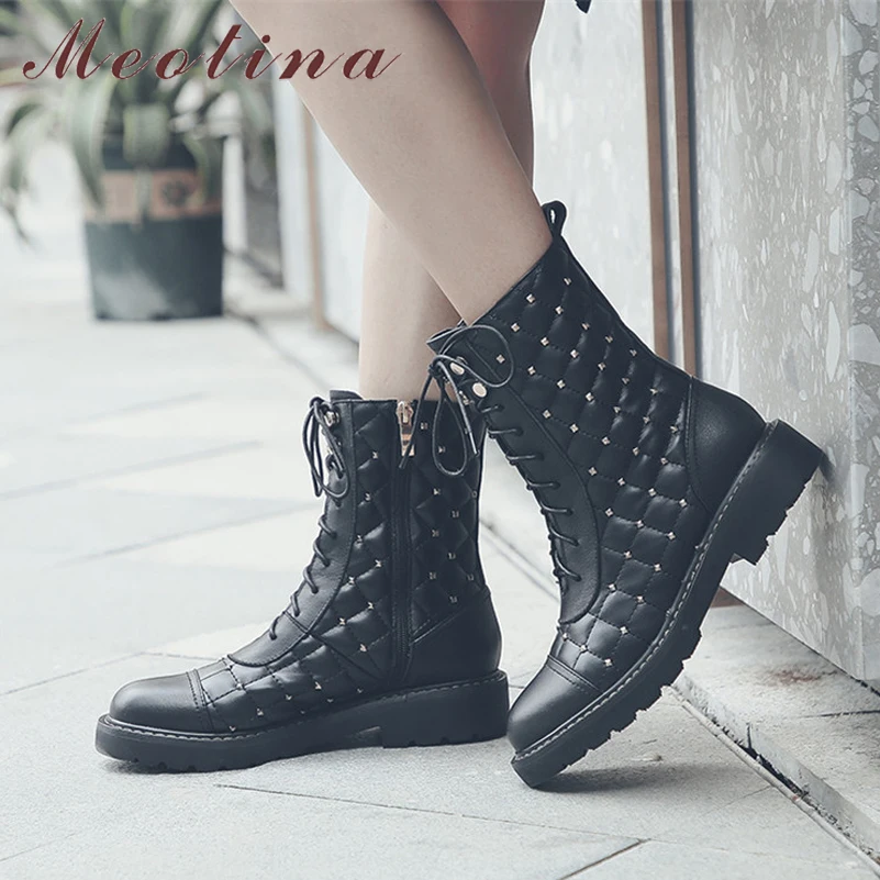 Meotina Autumn Motorcycle Boots Women Natural Genuine Leather Zip Flat Ankle Boots Rivets Round Toe Shoes Lady Winter Size 34-41
Meotina Autumn Motorcycle Boots Women Natural Genuine Leather Zip Flat Ankle Boots Rivets Round Toe Shoes Lady Winter Size 34-41