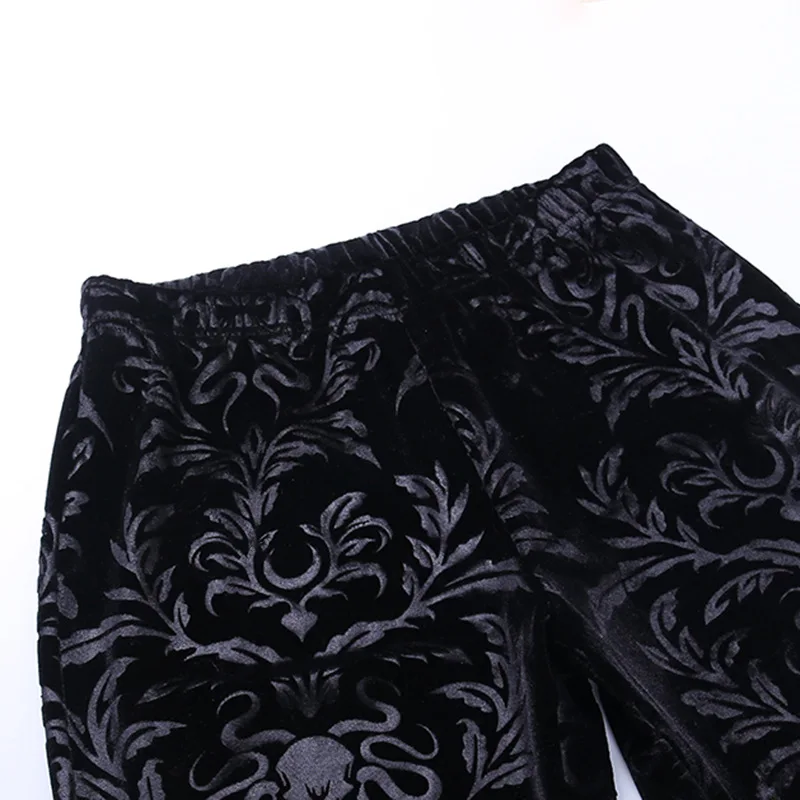 Solid Black Soft Women Wide Leg Pants 2021 Autumn Lady Goth Floral Velvet Elastic High Waist Hipster Trouser Ankle Length Pant Solid Black Soft Women Wide Leg Pants 2021 Autumn Lady Goth Floral Velvet Elastic High Waist Hipster Trouser Ankle Length Pant