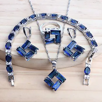 Women Silver 925 Bridal Jewelry Sets For Blue Zirconia Costume Jewellery Wedding Necklace Set Earrings Rings Pendant Bracelet
Women Silver 925 Bridal Jewelry Sets For Blue Zirconia Costume Jewellery Wedding Necklace Set Earrings Rings Pendant Bracelet