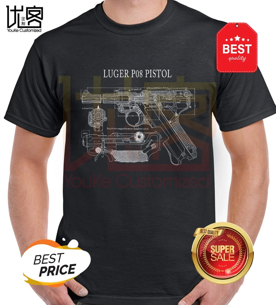 Luger Pistol Handgun T-Shirt Luger Patent Luger Design Ww2 Wwii men's women's 100% cotton short sleeves tops tee
Luger Pistol Handgun T-Shirt Luger Patent Luger Design Ww2 Wwii men's women's 100% cotton short sleeves tops tee