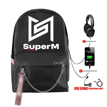 SuperM Kpop Backpack Cool Team Logo Printed New Stylish 2019 New With hanging ornaments with USB zipper Fashion Travel Backpack
SuperM Kpop Backpack Cool Team Logo Printed New Stylish 2019 New With hanging ornaments with USB zipper Fashion Travel Backpack