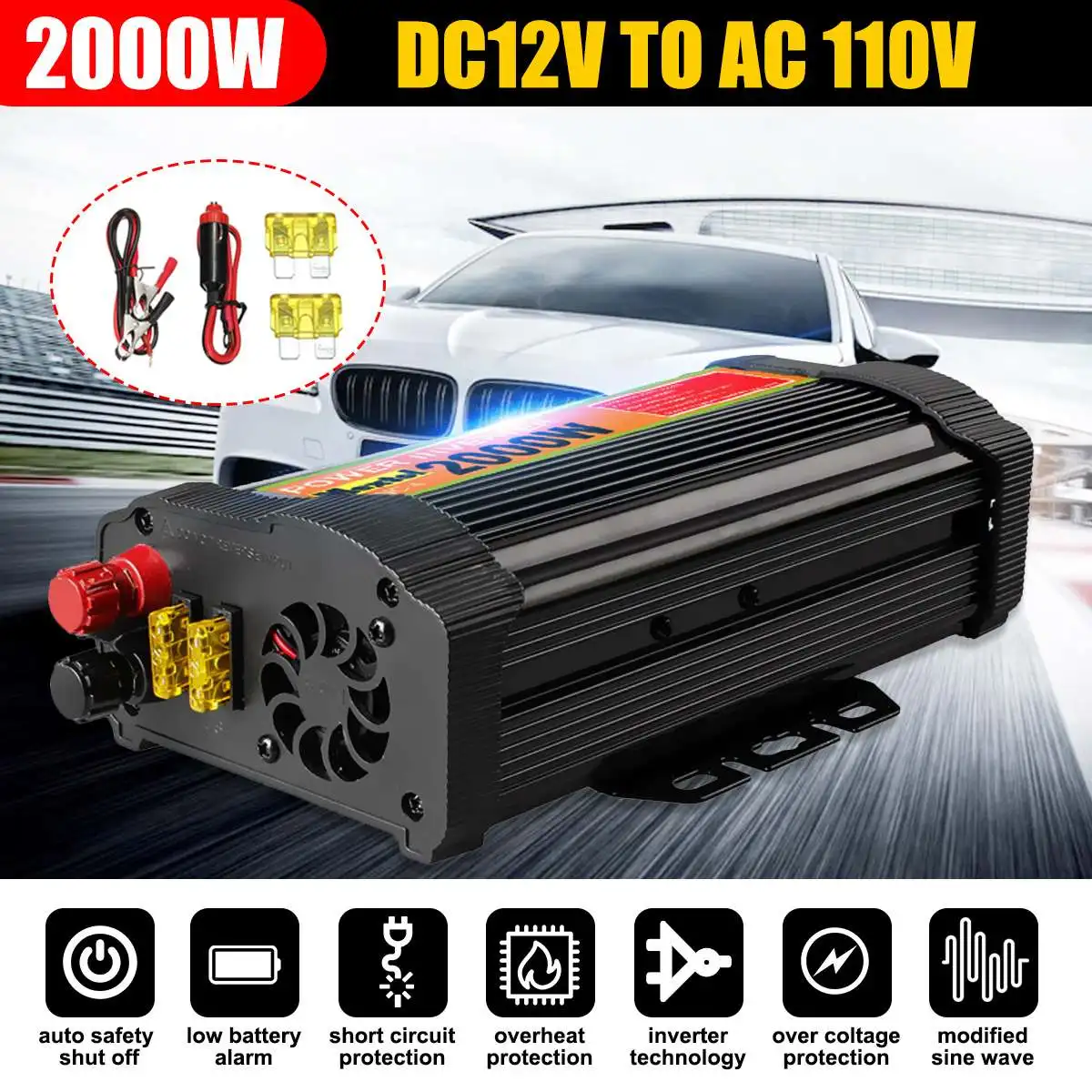 Inverter Dual USB 4000W Watt DC 12V to AC 110V Car Power Inverter Charger Converter Adapter DC 12 to AC 110 Modified Sine Wave
Inverter Dual USB 4000W Watt DC 12V to AC 110V Car Power Inverter Charger Converter Adapter DC 12 to AC 110 Modified Sine Wave
