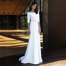 Fivosle Elegant A-line Satin Wedding Dress Robe De Mariée Beaded Belt Boat Neckline Half Sleeves Bridal Gowns Vestido De Noche
Fivosle Elegant A-line Satin Wedding Dress Robe De Mariée Beaded Belt Boat Neckline Half Sleeves Bridal Gowns Vestido De Noche