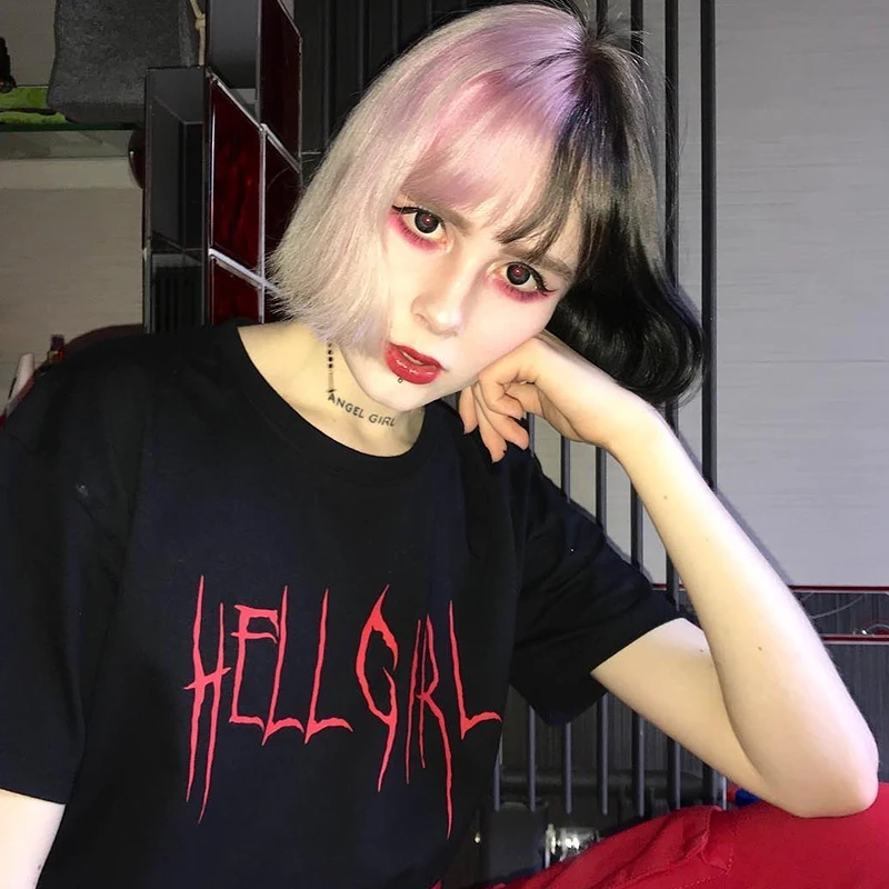 Футболка с надписью Hell Girl в западном стиле однотонная красная Стильная хлопковая