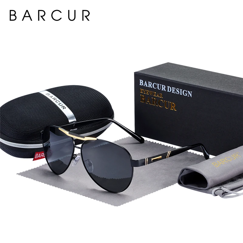 

BARCUR Pilot Sunglasses Men Polarized Sunglass Male Black Sun Glasses Retro Lentes Oculos