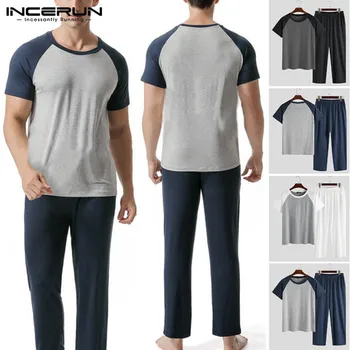 INCERUN Men Pajamas Set Short Sleeve Shirt Long Pants Pajamas Suits Summer Solid Color Patchwork Sleepwear Casual Loose Homewear 
INCERUN Men Pajamas Set Short Sleeve Shirt Long Pants Pajamas Suits Summer Solid Color Patchwork Sleepwear Casual Loose Homewear