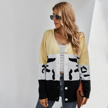 2020 Autumn New Knit Female Cardigan Loose Streetwear Office Knit Sweater Coat Print V Neck knitted Cardigan Women Jacket
2020 Autumn New Knit Female Cardigan Loose Streetwear Office Knit Sweater Coat Print V Neck knitted Cardigan Women Jacket