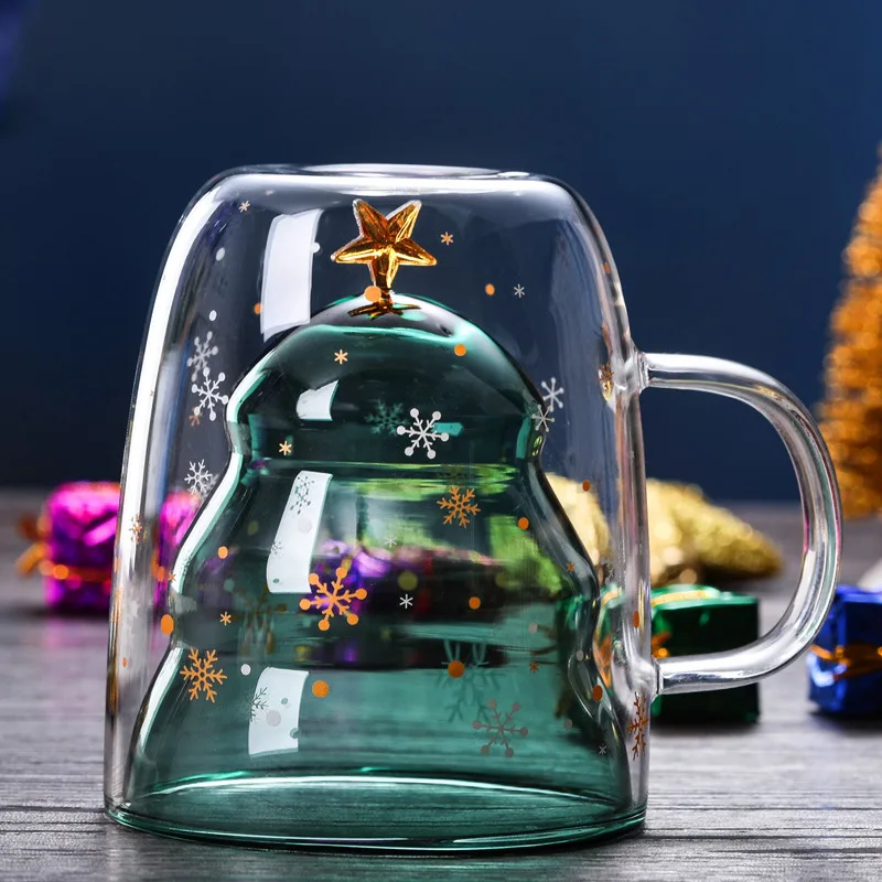 

Multi-Color Christmas Tree Bodum Double Layers Glass Coffee Cup Teacup Milk Tea Drink Mug Best Christmas Present To Lover Kids