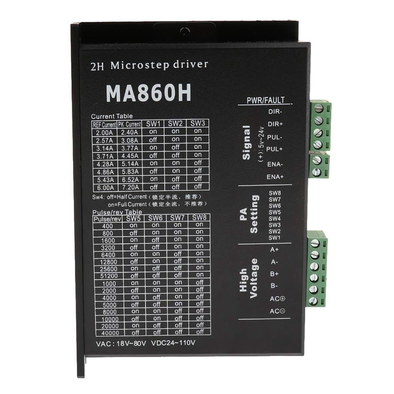 MA860H CNC Stepper Motor Driver 24-110VDC 256 Subdivision Replace MA860H 2 Phase 18-80 VAC 7.2A for NEMA 23 NEMA34 Motor
MA860H CNC Stepper Motor Driver 24-110VDC 256 Subdivision Replace MA860H 2 Phase 18-80 VAC 7.2A for NEMA 23 NEMA34 Motor
