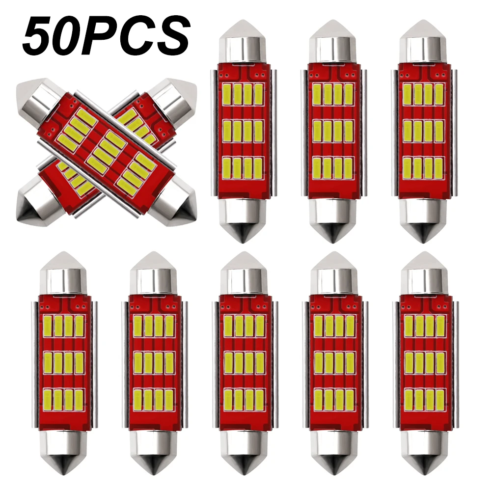 

50Pcs C5W C10W LED Bulbs Canbus Festoon-31MM 36MM 39MM 41MM 4014 10 12SMD NO ERROR Car Interior Dome Light Reading Light 12V/24V